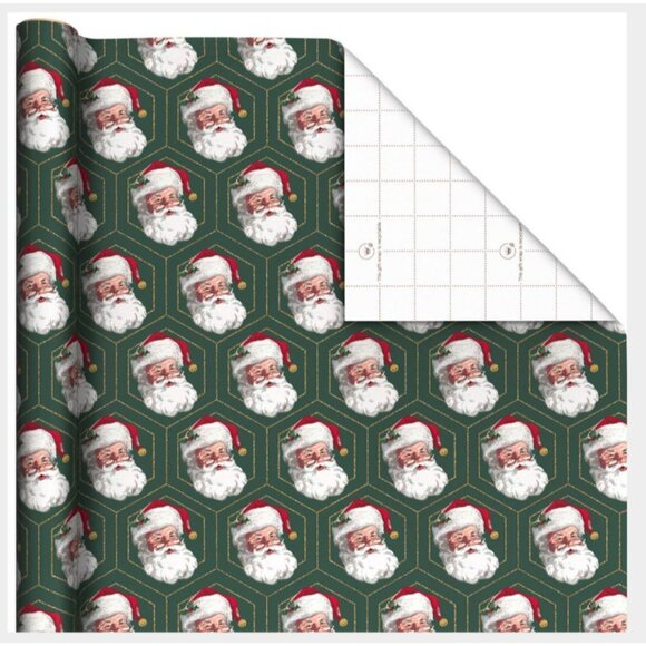 Hallmark Wrapping Paper Christmas Santa Faces Green Gold 35 sq ft Roll H… - Picture 2 of 6